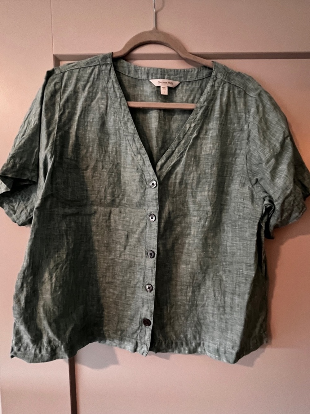 Garnet Hill Short-Sleeve Linen Button Front Top